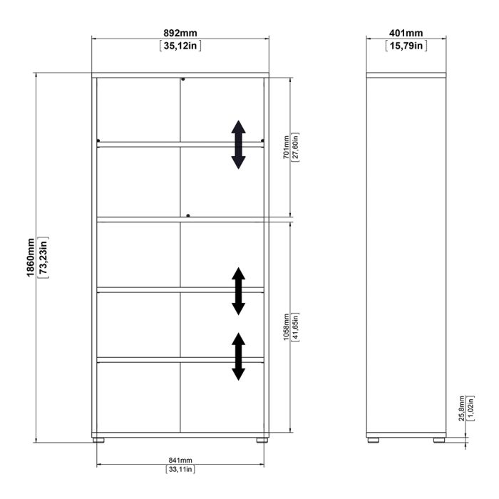Prima Bookcase 4 Shelves in Black Woodgrain