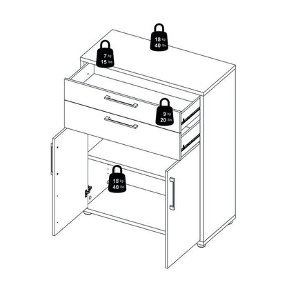 Prima Bookcase 1 Shelf With 2 Drawers 2 Doors In White