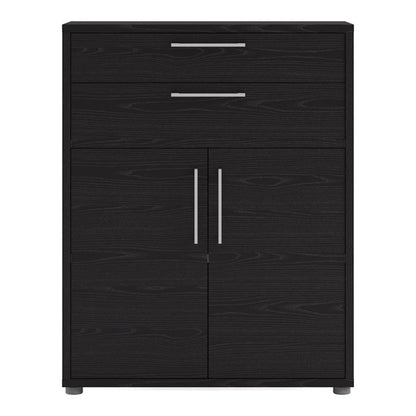 Prima Bookcase 1 Shelf With 2 Drawers 2 Doors In Black Woodgrain