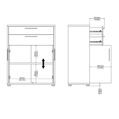 Prima Bookcase 1 Shelf with 2 Drawers 2 Doors in Oak