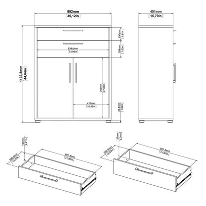 Prima Bookcase 1 Shelf with 2 Drawers 2 Doors in Oak