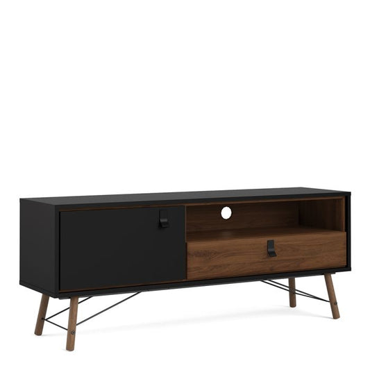 Ry TV Unit 1 Door 1 Drawer in Matt Black Walnut