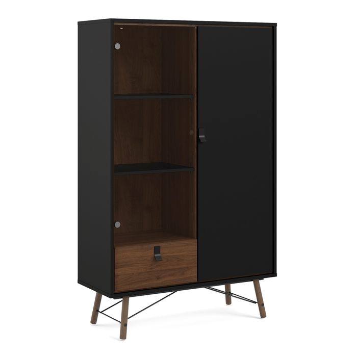 Ry China Cabinet 1 Door 1 Glass Door 1 Drawer in Matt Black Walnut