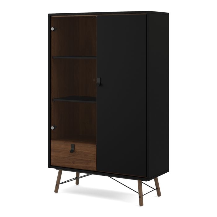 Ry China Cabinet 1 Door 1 Glass Door 1 Drawer in Matt Black Walnut