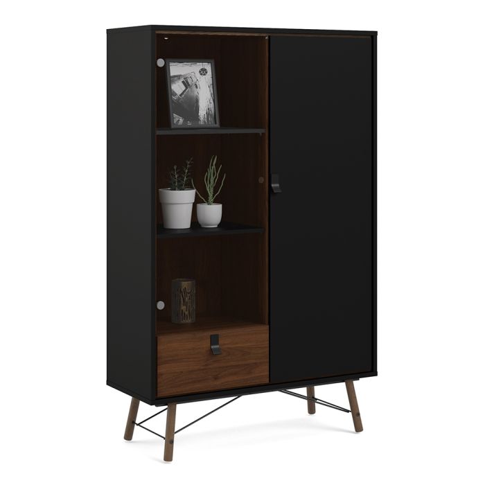 Ry China Cabinet 1 Door 1 Glass Door 1 Drawer in Matt Black Walnut