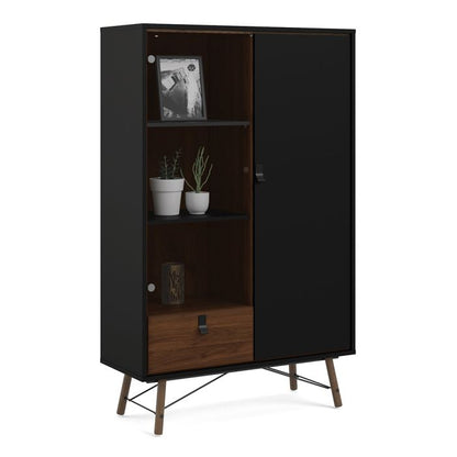 Ry China Cabinet 1 Door 1 Glass Door 1 Drawer in Matt Black Walnut