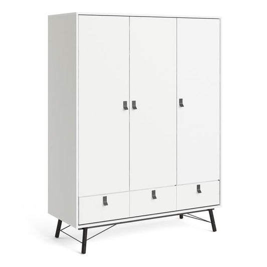 Ry Wardrobe 3 Doors 3 Drawers in Matt White