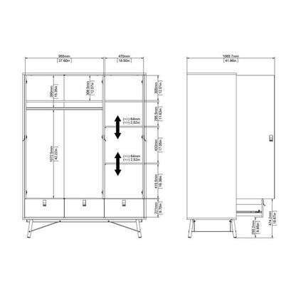 Ry Wardrobe 3 Doors 3 Drawers in Jackson Hickory Oak