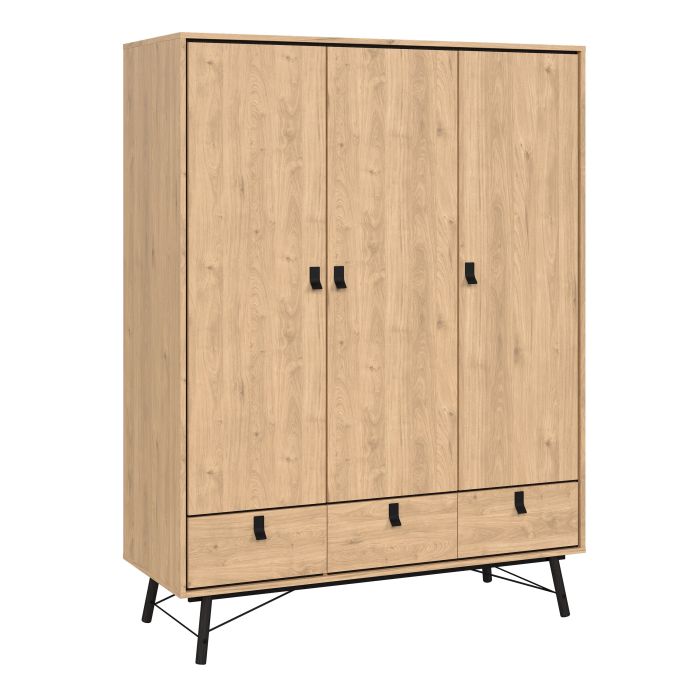 Ry Wardrobe 3 Doors 3 Drawers in Jackson Hickory Oak