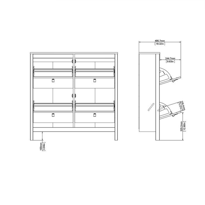 Barcelona Shoe Cabinet 4 Flip Down Doors in Matt Black