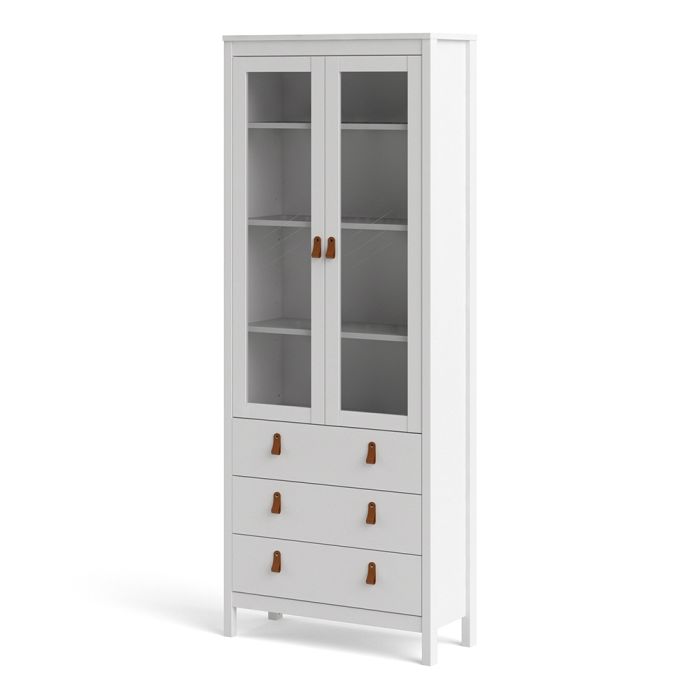 Barcelona China Cabinet 2 Glass Doors with 3 Drawers in White