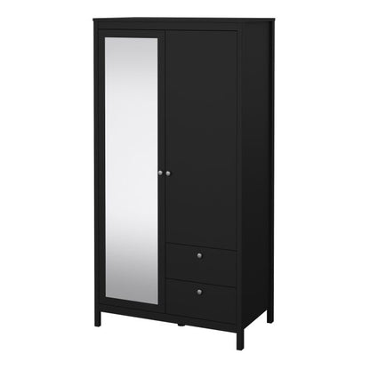 Madrid Wardrobe with 1 Door 1 Mirror Door 2 Drawers Matt Black