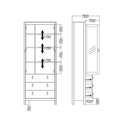 Madrid China Cabinet 2 Glass Doors with 3 Drawers in White