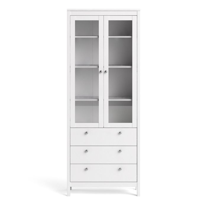 Madrid China Cabinet 2 Glass Doors with 3 Drawers in White
