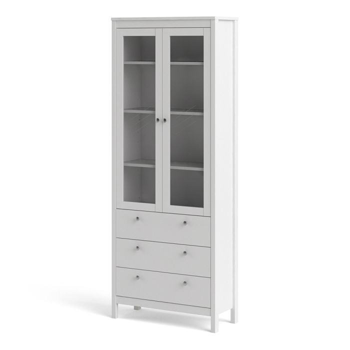 Madrid China Cabinet 2 Glass Doors with 3 Drawers in White