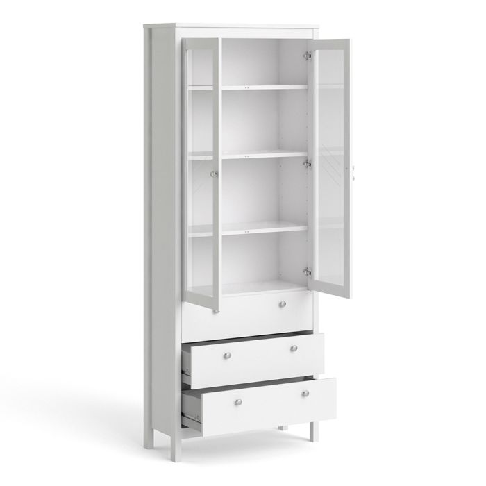 Madrid China Cabinet 2 Glass Doors with 3 Drawers in White