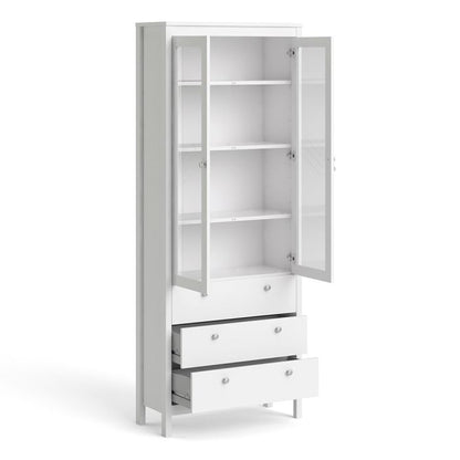 Madrid China Cabinet 2 Glass Doors with 3 Drawers in White
