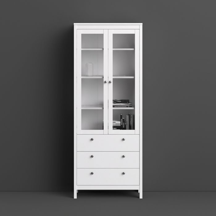 Madrid China Cabinet 2 Glass Doors with 3 Drawers in White