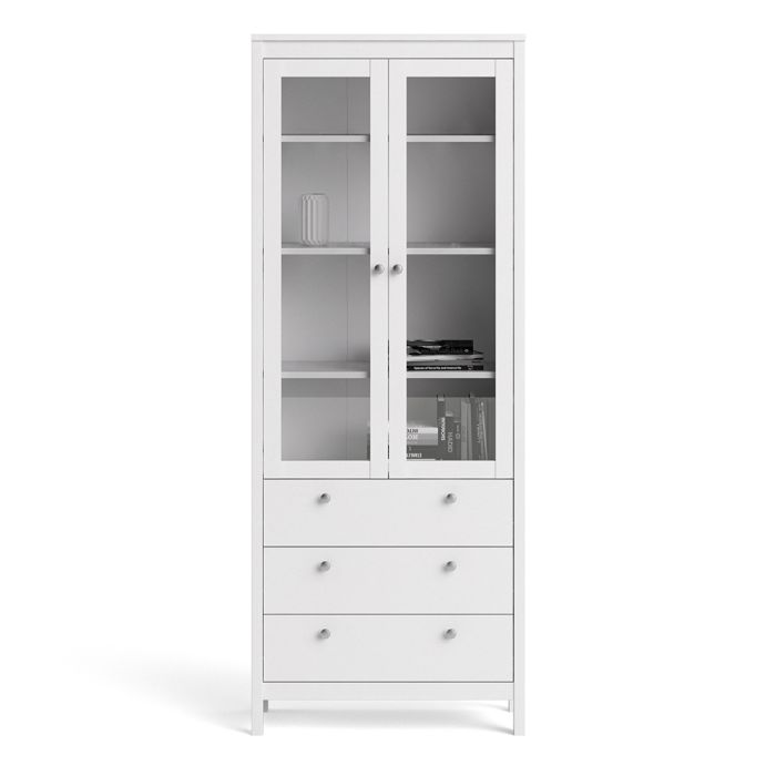 Madrid China Cabinet 2 Glass Doors with 3 Drawers in White