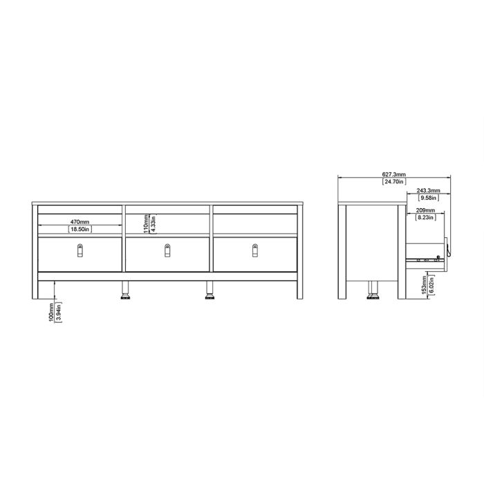Madrid TV Unit 3 Drawers in Matt Black