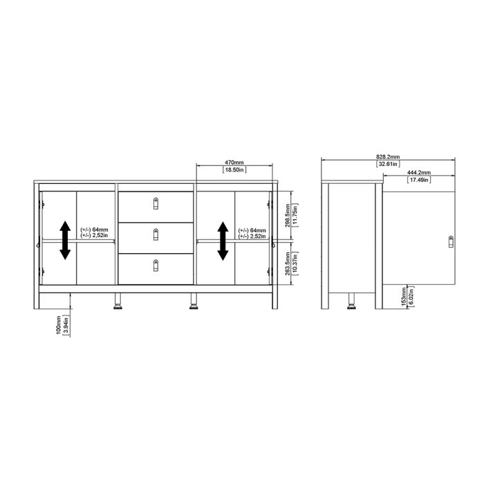 Madrid Sideboard 2 Doors 3 Drawers in White