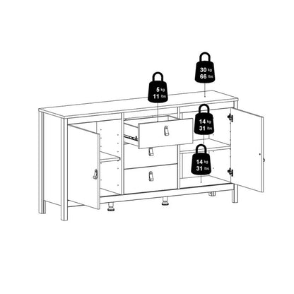 Madrid Sideboard 2 Doors 3 Drawers in Matt Black