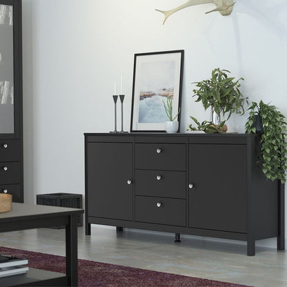 Madrid Sideboard 2 Doors 3 Drawers in Matt Black