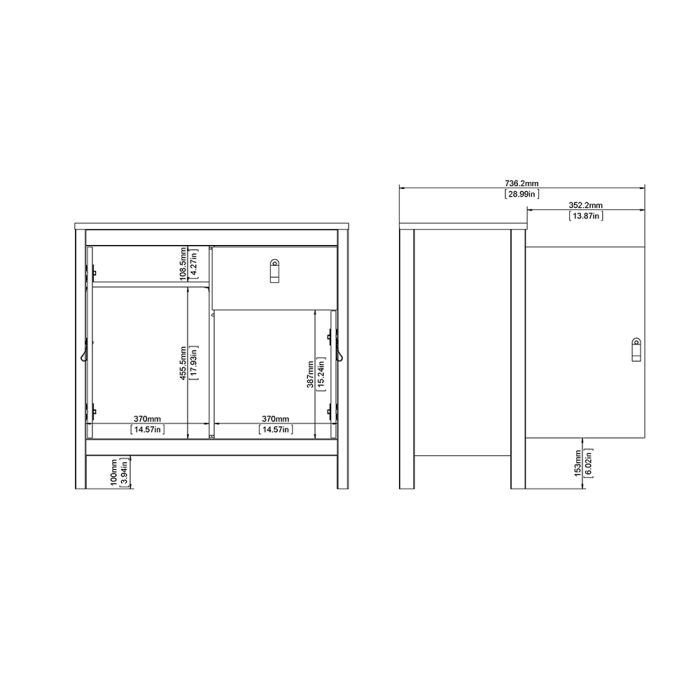 Madrid Sideboard 2 Doors 1 Drawer in Matt Black