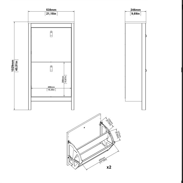 Madrid Shoe Cabinet 2 Flip Down Doors Matt Black
