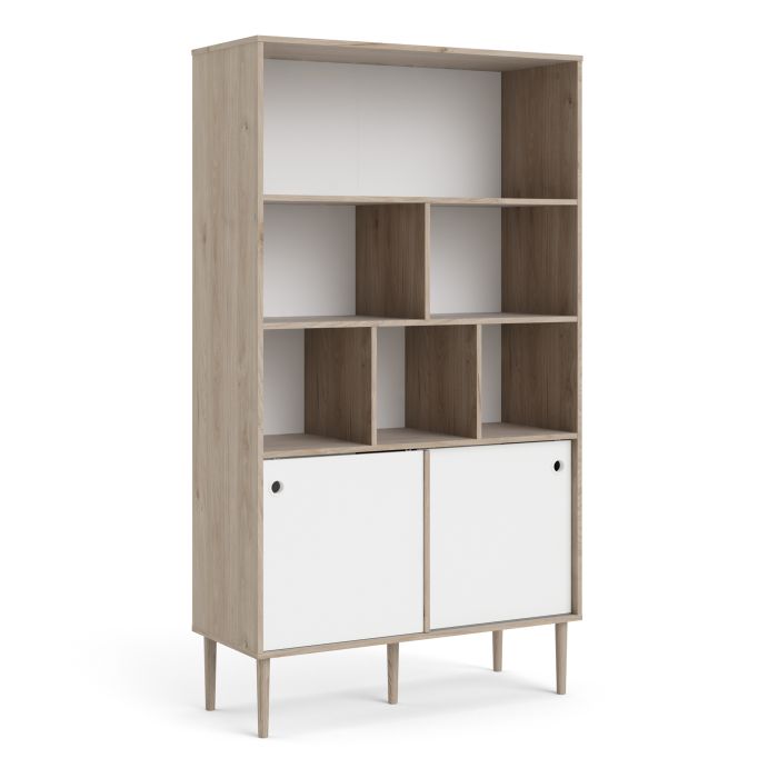 Rome Bookcase 2 Sliding Doors in Jackson Hickory Oak and Matt White