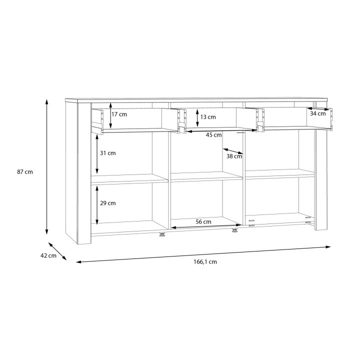 Bohol 3 Door 3 Drawer Sideboard in Riviera Oak/Grey Oak