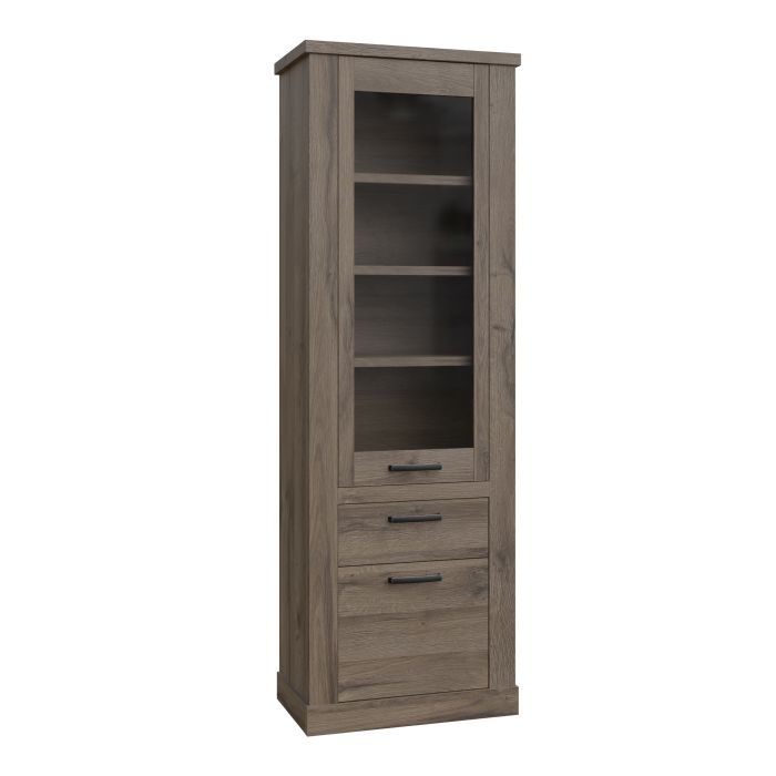 Corona 2 Door 1 Drawer 3 Shelf Narrow Display Cabinet in Tabak Oak