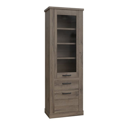 Corona 2 Door 1 Drawer 3 Shelf Narrow Display Cabinet in Tabak Oak