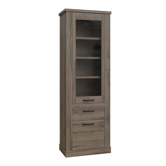 Corona 2 Door 1 Drawer 3 Shelf Narrow Display Cabinet in Tabak Oak