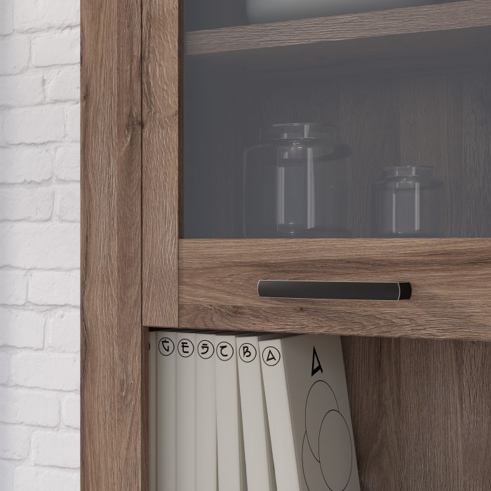 Corona 2 Door 1 Drawer 3 Shelf Narrow Display Cabinet in Tabak Oak