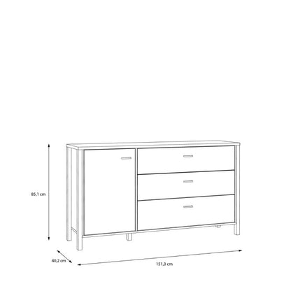 High Rock 1 Door 3 Drawer Sideboard in Matt Black/Riviera Oak